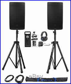 (2) JBL EON612 12 2000 Watt Powered DJ PA Speakers+Stands+Cables+Mic+Headphones