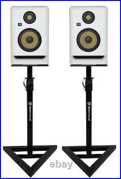 (2) KRK ROKIT RP5 G4 5 Studio Monitor DSP Speakers White Noise Edition+Stands