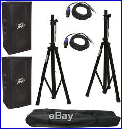 (2) Peavey Pv112 Pro DJ 12 800W Passive Speakers Stands Speakon To 1/4 Cables
