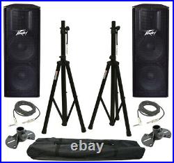(2) Peavey Pv215 Pro Audio DJ Dual 15 1400W Speakers With Tripod Stands & Cables