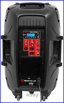 (2) Rockville BPA15 15 1600w Active PA/DJ Speakers+Mixer+Mic+Stands+Cables+Bag