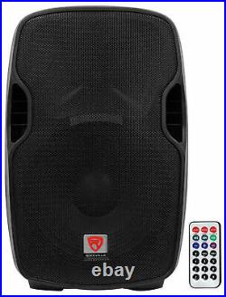 (2) Rockville BPA15 15 1600w Active PA/DJ Speakers+Mixer+Mic+Stands+Cables+Bag