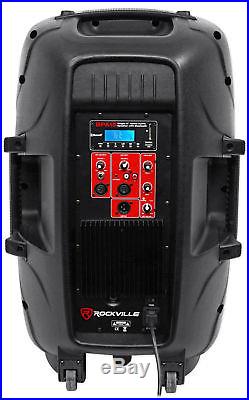 2 Rockville BPA15 15 Powered 800W DJ PA Speakers w Bluetooth+Stands+Cables+Bag