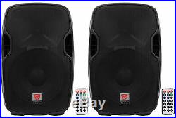 (2) Rockville BPA15 15 Professional Powered 800 Watt DJ PA Speakers w Bluetooth