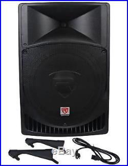 (2) Rockville RPG15 15 2000w Active PA/DJ Speakers+Mixer+Mic+Stands+Cables+Bag