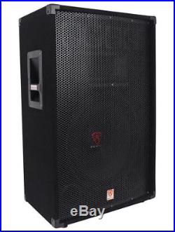 (2) Rockville RSG15 15 3-Way 1500 Watt 8-Ohm DJ PA Speaker +Stands +Cables