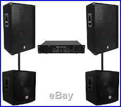 (2) Rockville RSG15 15 3000w DJ/Pro Audio PA Speaker+Amp+(2) 15 Subwoofers