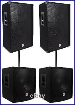 (2) Rockville RSG15 15 3000w Passive DJ/Pro Audio PA Speaker+(2) 15 Subwoofers