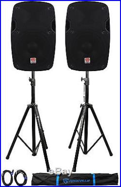 2 Rockville SPG84 8 Passive 800W DJ PA Speakers 4 Ohm 2 Stands+2 Cables+Case