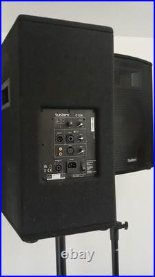 2 x SubZero C12A Active Powered PA Speakers + Proel Heavy Duty Stands