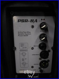 2 x W Audio PSR 8A Powered Speakers Pair 150rms 2 Way Covers Bags Active PA Used