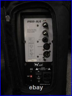 2 x W Audio PSR 8A Powered Speakers Pair 150rms 2 Way Covers Bags Active PA Used