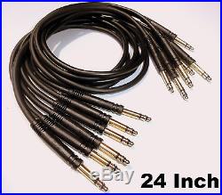 24 New All Black Gold TT Bantam 24 Quad Core Patch Cables Cords 2 Foot Leads