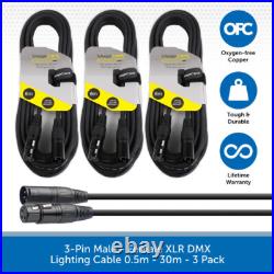3 Pack Stagecore Male to Female XLR DMX 120? Lighting Cable Leads 0.5m-30m