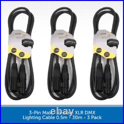 3 Pack Stagecore Male to Female XLR DMX 120? Lighting Cable Leads 0.5m-30m