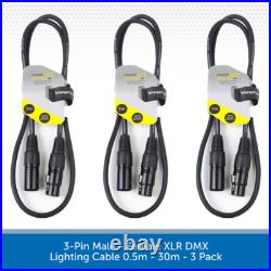 3 Pack Stagecore Male to Female XLR DMX 120? Lighting Cable Leads 0.5m-30m
