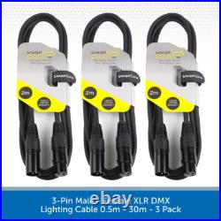 3 Pack Stagecore Male to Female XLR DMX 120? Lighting Cable Leads 0.5m-30m