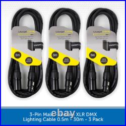 3 Pack Stagecore Male to Female XLR DMX 120? Lighting Cable Leads 0.5m-30m