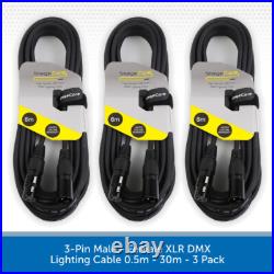 3 Pack Stagecore Male to Female XLR DMX 120? Lighting Cable Leads 0.5m-30m