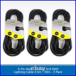 3 Pack Stagecore Male to Female XLR DMX 120? Lighting Cable Leads 0.5m-30m