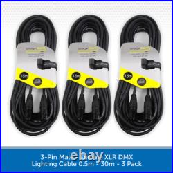 3 Pack Stagecore Male to Female XLR DMX 120? Lighting Cable Leads 0.5m-30m