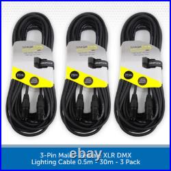 3 Pack Stagecore Male to Female XLR DMX 120? Lighting Cable Leads 0.5m-30m