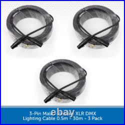 3 Pack Stagecore Male to Female XLR DMX 120? Lighting Cable Leads 0.5m-30m