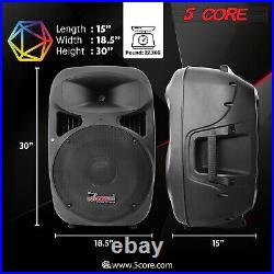 5Core 2PC 15 Inch Passive DJ PA Speaker Pair ABS Lightweight Tripod Stand & Bag