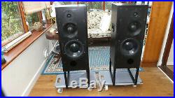 ATC SCM50A studio active monitor speakers with flight cases and original stands