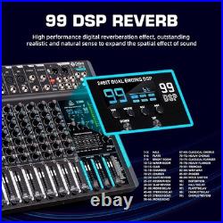 Audio Mixer, 10-Channel Professional Stereo Mixer, 99 DSP Reverb, 7-Band Equa
