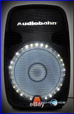 Audiobahn Torq 15 Powered 2600w Pro Dj Bluetooth Usb Pa Led MIC Speaker + Stand