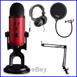 Blue Microphones Yeti Red USB Mic with Knox Boom Arm, Headphones and Pop Filter