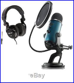 Blue Microphones Yeti Teal USB Microphone with Headphones and Knox Pop Filter