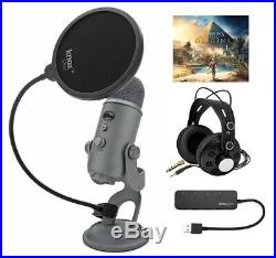 Blue Yeti USB Microphone (Cool Gray) with Studio Headphones and USB Hub Bundle
