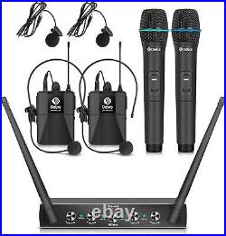 D Debra Audio UHF 4 Channel Wireless Microphone System With Handheld Headset Mic