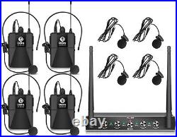 D Debra Audio UHF 4 Channel Wireless Microphone System With Lavalier Headset Mic