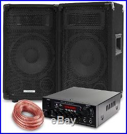 Dj Pa System Party Disco Set Speakers Bluetooth Amplifier Cable Usb Mp3 Eq 600w