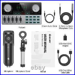 Donner Podcast Equipment Audio Interface Sound Card Mixer + Tripod Microphone