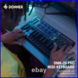 Donner USB-C MIDI Keyboard DJ Controller OLED 25 Key 8 Drum Pads Touch Bar