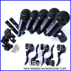 Drum Microphones Set'Nordell' 7 Pce Mic Kit, 5 Rim Clips, 7 XLR Cables + Case
