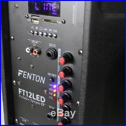 Fenton FT12LED Active 12 Portable Bluetooth Battery PA Speaker UHF Wireless Mic