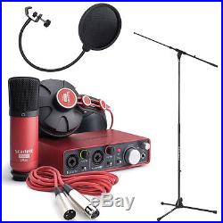 Focusrite Scarlett Studio with Boom Tripod Microphone Stand and Pop Filter