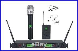 GTD Audio 2x100 Ch UHF Headset Lavalier Wireless Microphone Mic System 733HL
