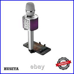 Laser Bluetooth Karaoke Microphone with Built-in Speaker and LED Lights Silver