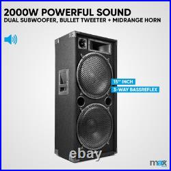 Max SP215 Dual 15 DJ Speaker 2000 Watt PA System for Parties & Events