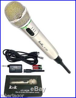 Microfono Wireless E Con Cavo Filo 2 In 1 Per Registrare Karaoke Cantare At 309