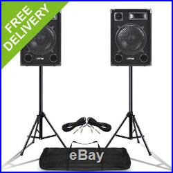 Pair MAX SP12 12 Mobile DJ Disco Party PA Full Range Speakers with Stands 1400W