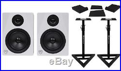 Pair Rockville APM5W 5.25 2-Way 250W Powered USB Studio Monitors+Stands+Pads