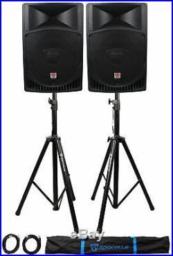 Pair Rockville RPG15 15 2000w Powered PA/DJ Speakers + 2 Stands + 2 Cables+Bag