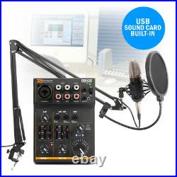 Podcast Desktop Studio Microphone and 3 Channel USB Live Mixer Recording Set